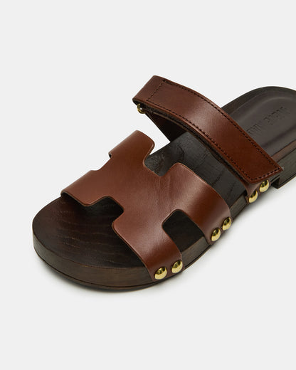 CANAL Brown Leather Wood Bottom Slide Women's Sandal - Steve Madden