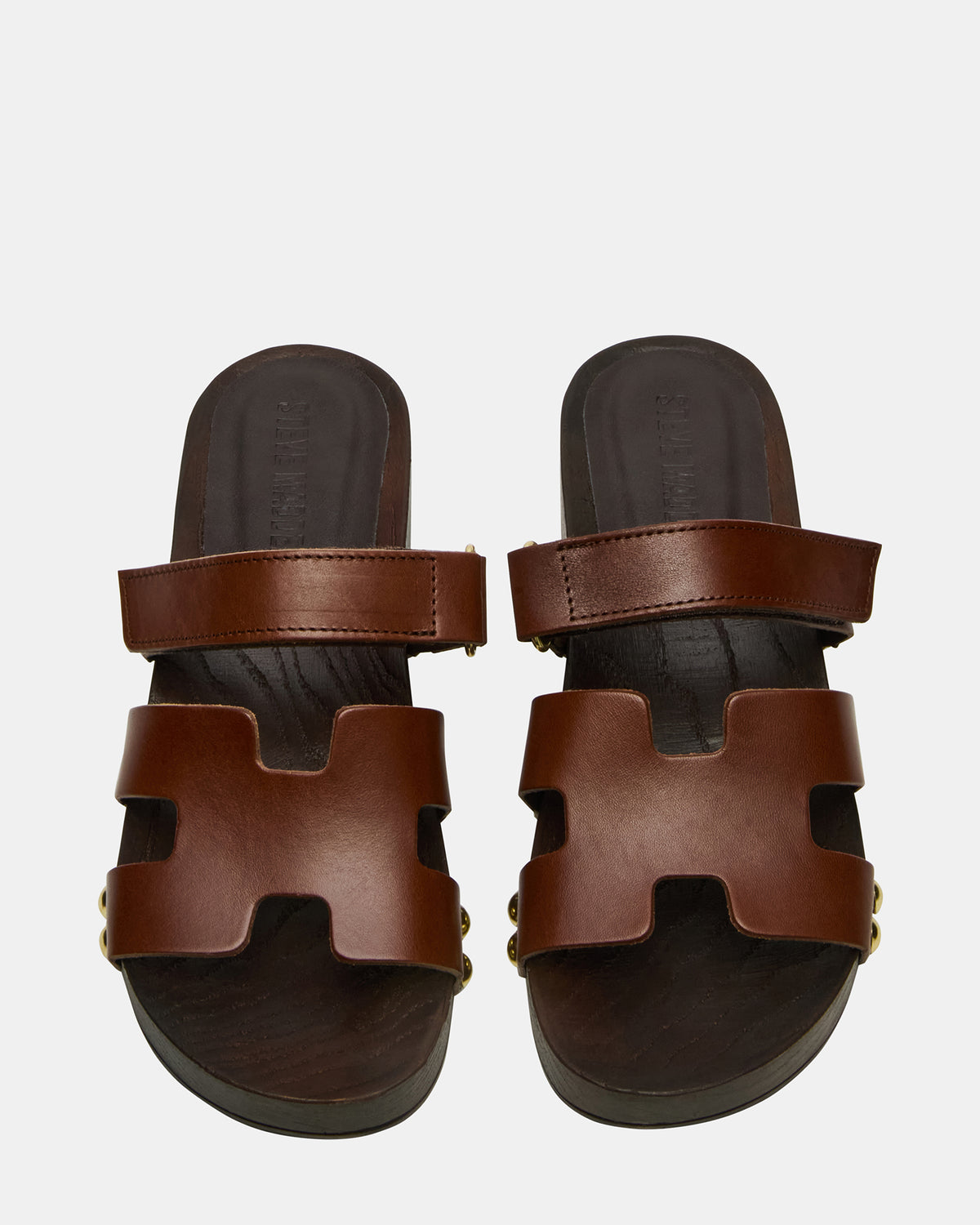 CANAL Brown Leather Wood Bottom Slide Women's Sandal - Steve Madden