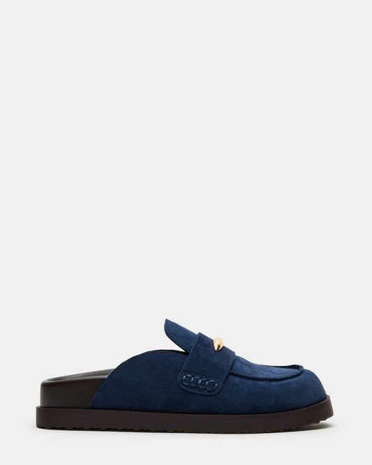 TOBIN Navy Suede Slip-On Mule Women's Flat - Steve Madden