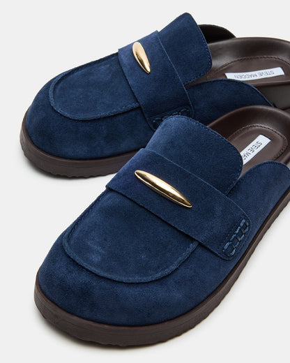 TOBIN Navy Suede Slip-On Mule Women's Flat - Steve Madden