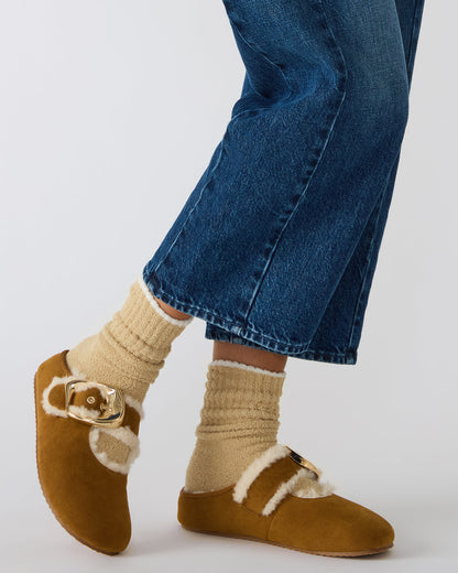 CLOUDY Chestnut Slip-On Mule Mary Jane Faux Fur Women's Flat - Steve Madden