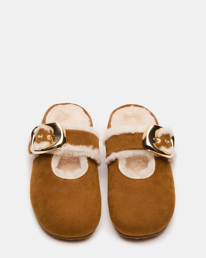 CLOUDY Chestnut Slip-On Mule Mary Jane Faux Fur Women's Flat - Steve Madden
