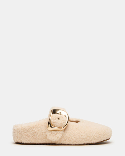 CLOUDY Natural Slip-On Mule Mary Jane Faux Fur Women's Flat - Steve Madden
