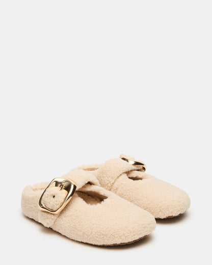 CLOUDY Natural Slip-On Mule Mary Jane Faux Fur Women's Flat - Steve Madden