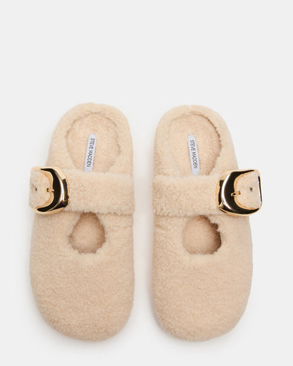 CLOUDY Natural Slip-On Mule Mary Jane Faux Fur Women's Flat - Steve Madden
