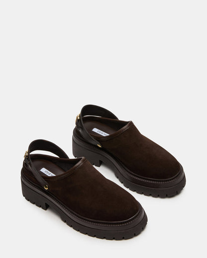 ERBA Brown Suede Platform Lug Slingback Clog Women's Flat - Steve Madden