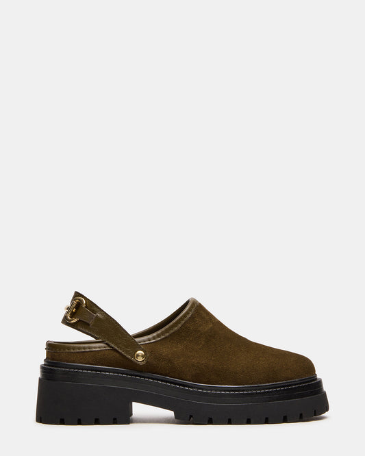 ERBA Olive Suede Platform Lug Slingback Clog Women's Flat - Steve Madden