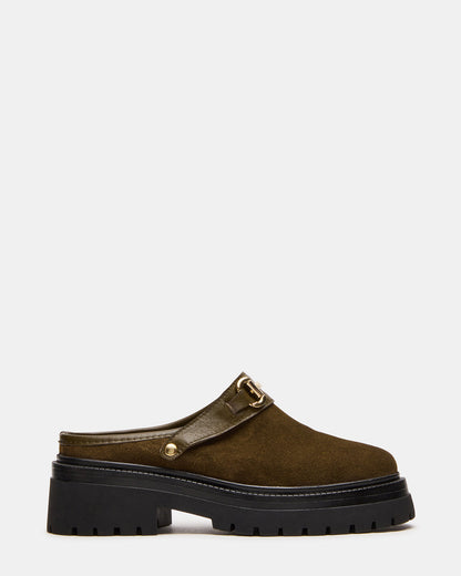 ERBA Olive Suede Platform Lug Slingback Clog Women's Flat - Steve Madden