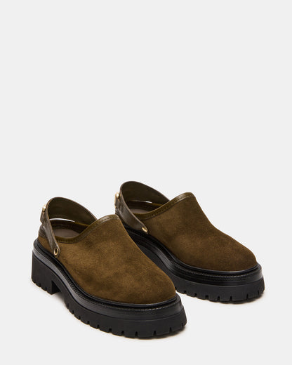 ERBA Olive Suede Platform Lug Slingback Clog Women's Flat - Steve Madden