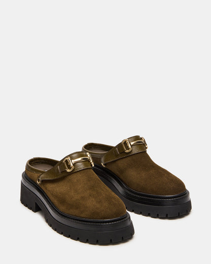 ERBA Olive Suede Platform Lug Slingback Clog Women's Flat - Steve Madden