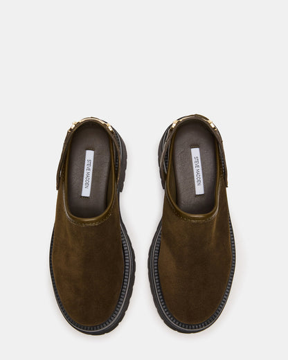 ERBA Olive Suede Platform Lug Slingback Clog Women's Flat - Steve Madden