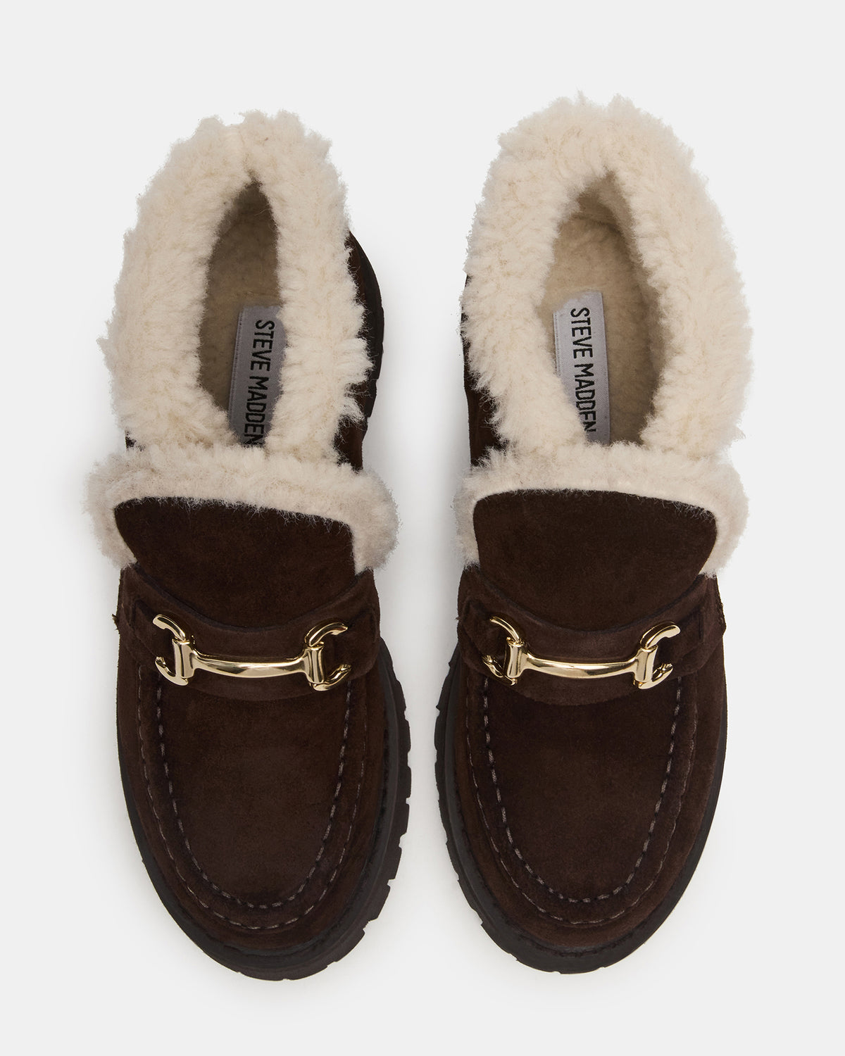 LEON Faux Fur Chocolae Brown Suede Platform Lug Sole Women's Loafer - Steve Madden