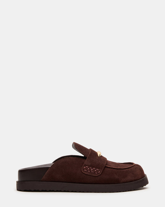 TOBIN Brown Suede Slip-On Mule Women's Flat - Steve Madden