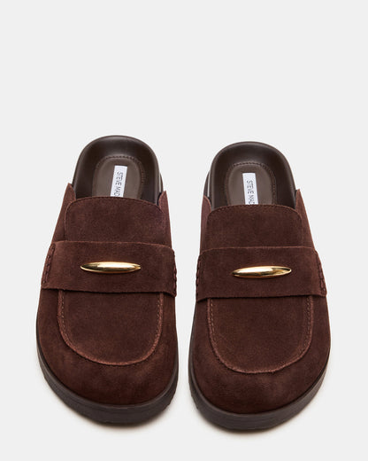 TOBIN Brown Suede Slip-On Mule Women's Flat - Steve Madden
