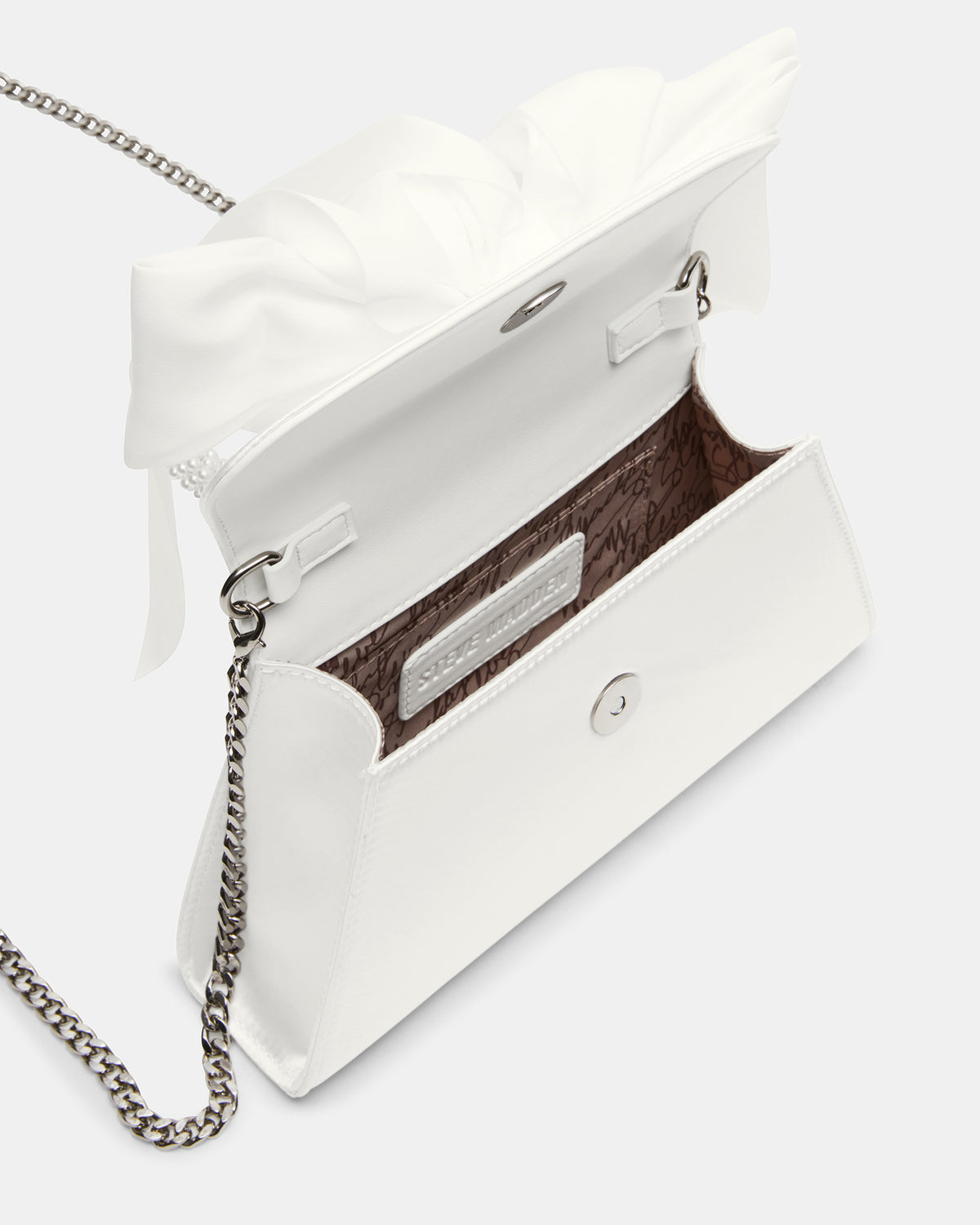 COSETTE Bag White Satin Beaded Top-Handle Mini Handbag - Steve Madden