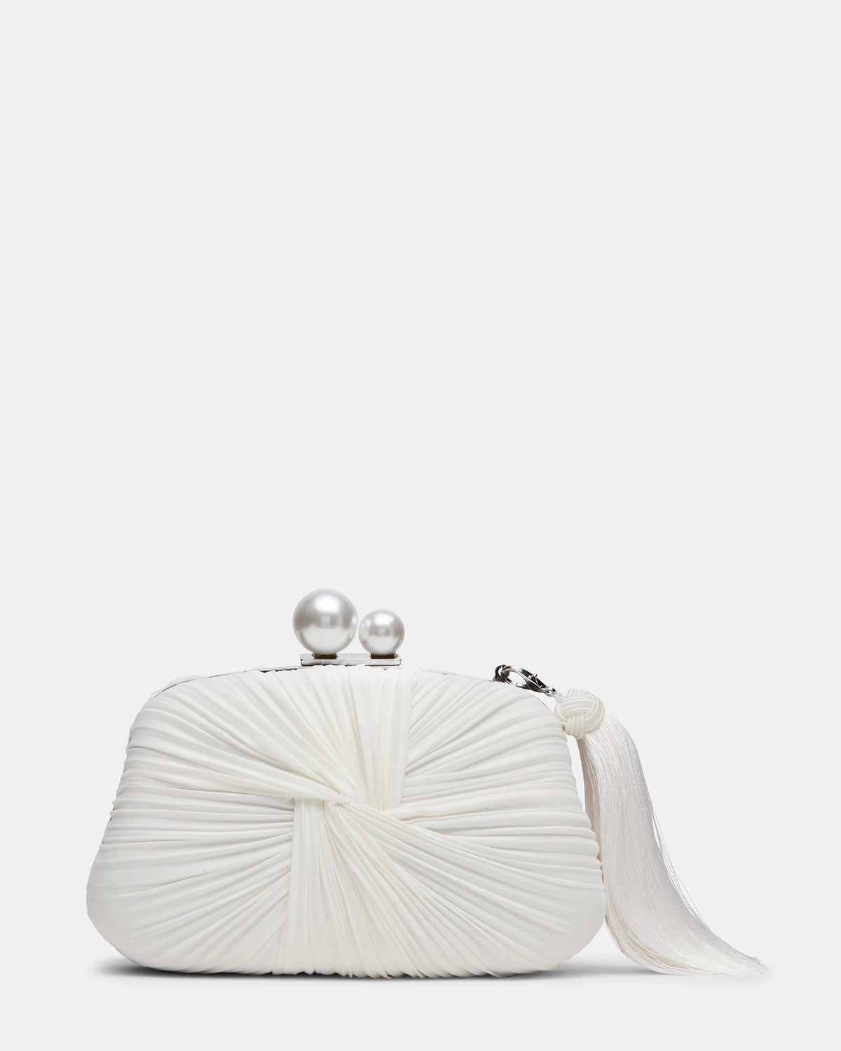 ROSALIE Bag White Twisted Pleats Minaudiere Crossbody Clutch Handbag - Steve Madden