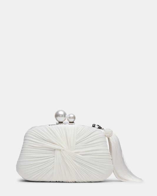 ROSALIE Bag White Twisted Pleats Minaudiere Crossbody Clutch Handbag - Steve Madden