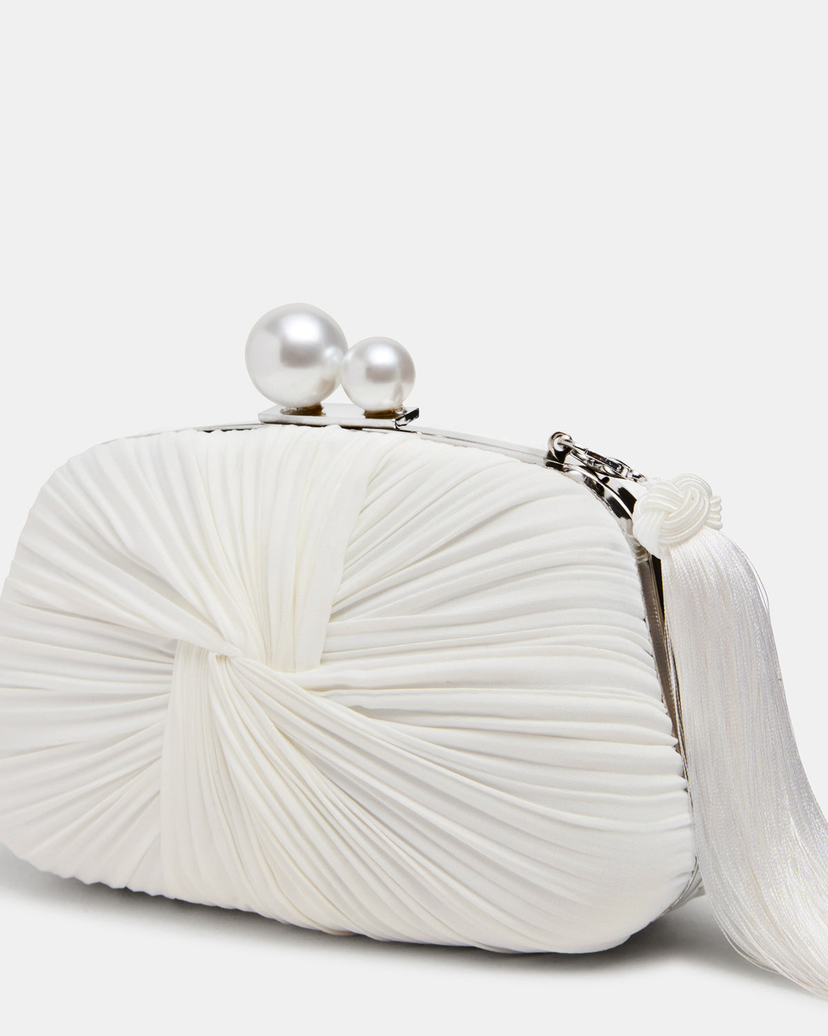ROSALIE Bag White Twisted Pleats Minaudiere Crossbody Clutch Handbag - Steve Madden