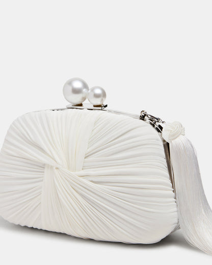 ROSALIE Bag White Twisted Pleats Minaudiere Crossbody Clutch Handbag - Steve Madden