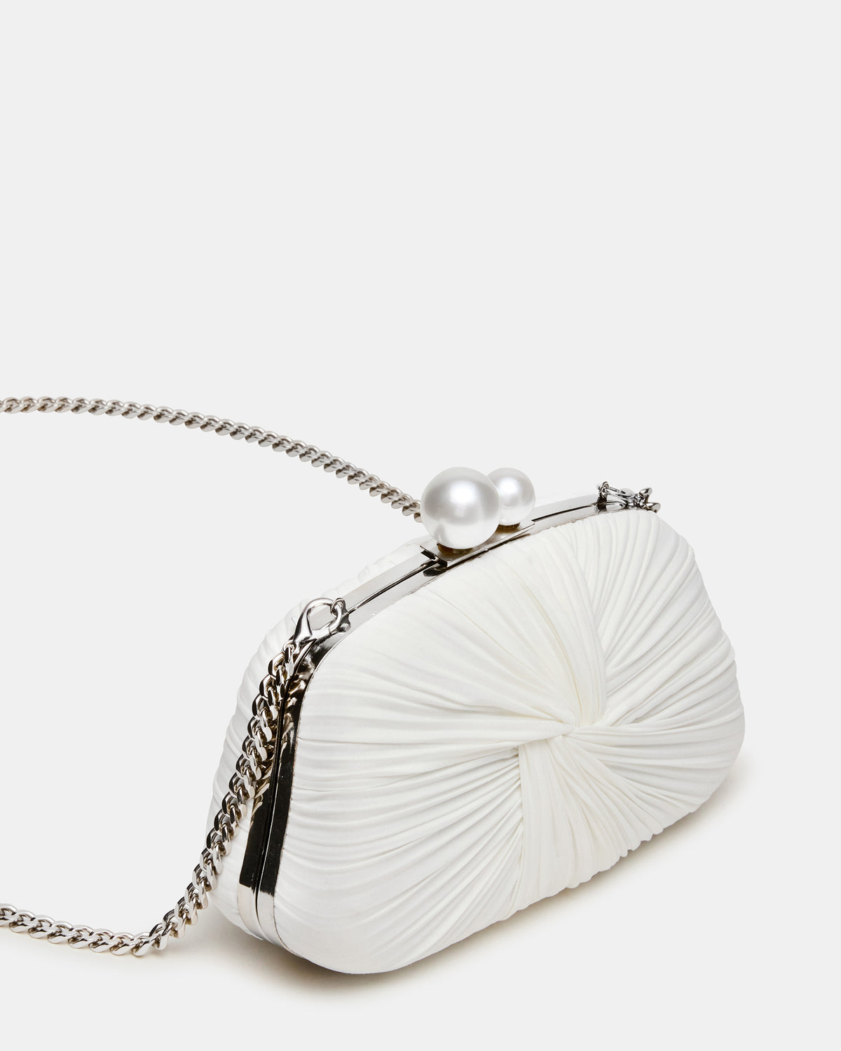 ROSALIE Bag White Twisted Pleats Minaudiere Crossbody Clutch Handbag - Steve Madden
