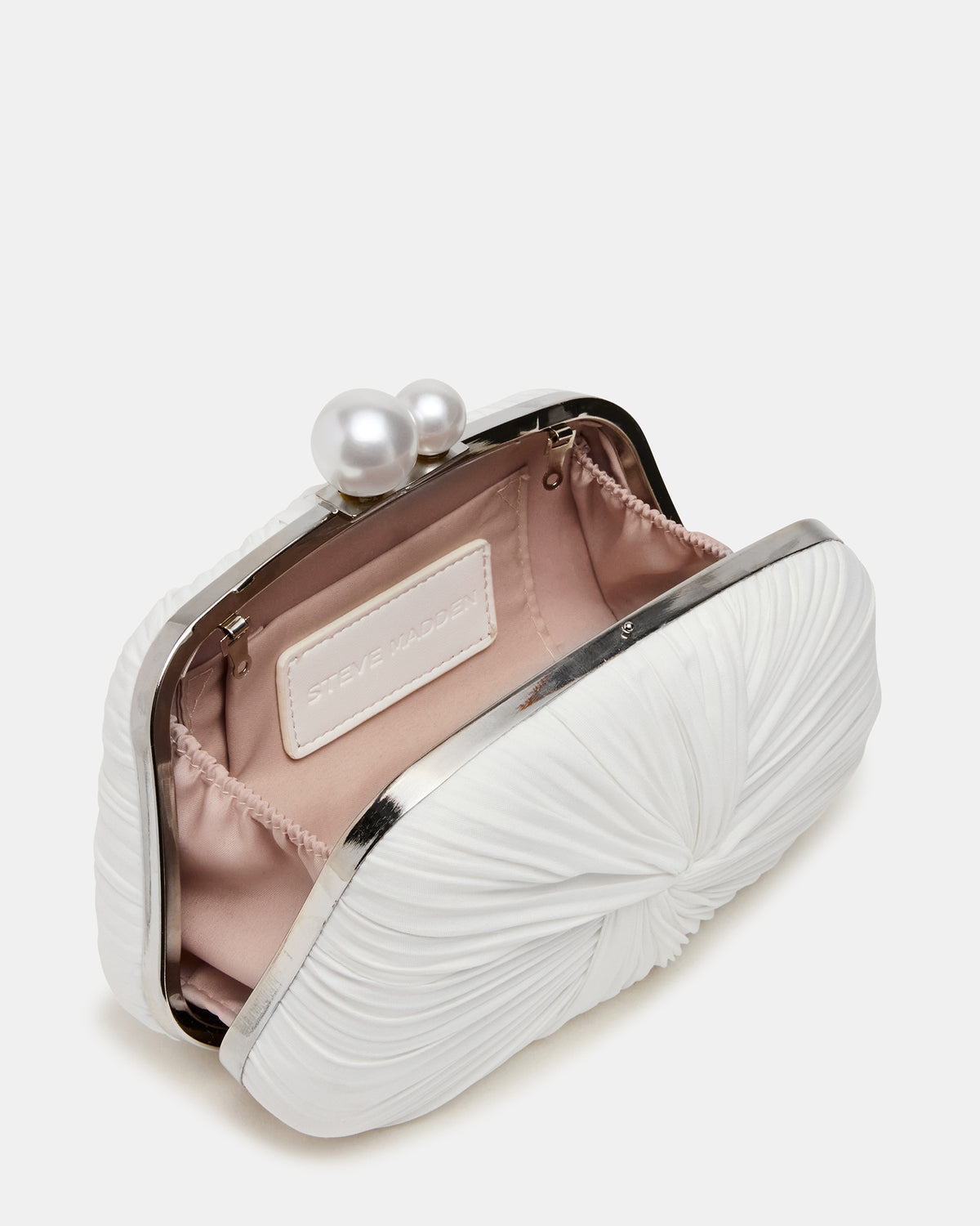 ROSALIE Bag White Twisted Pleats Minaudiere Crossbody Clutch Handbag - Steve Madden
