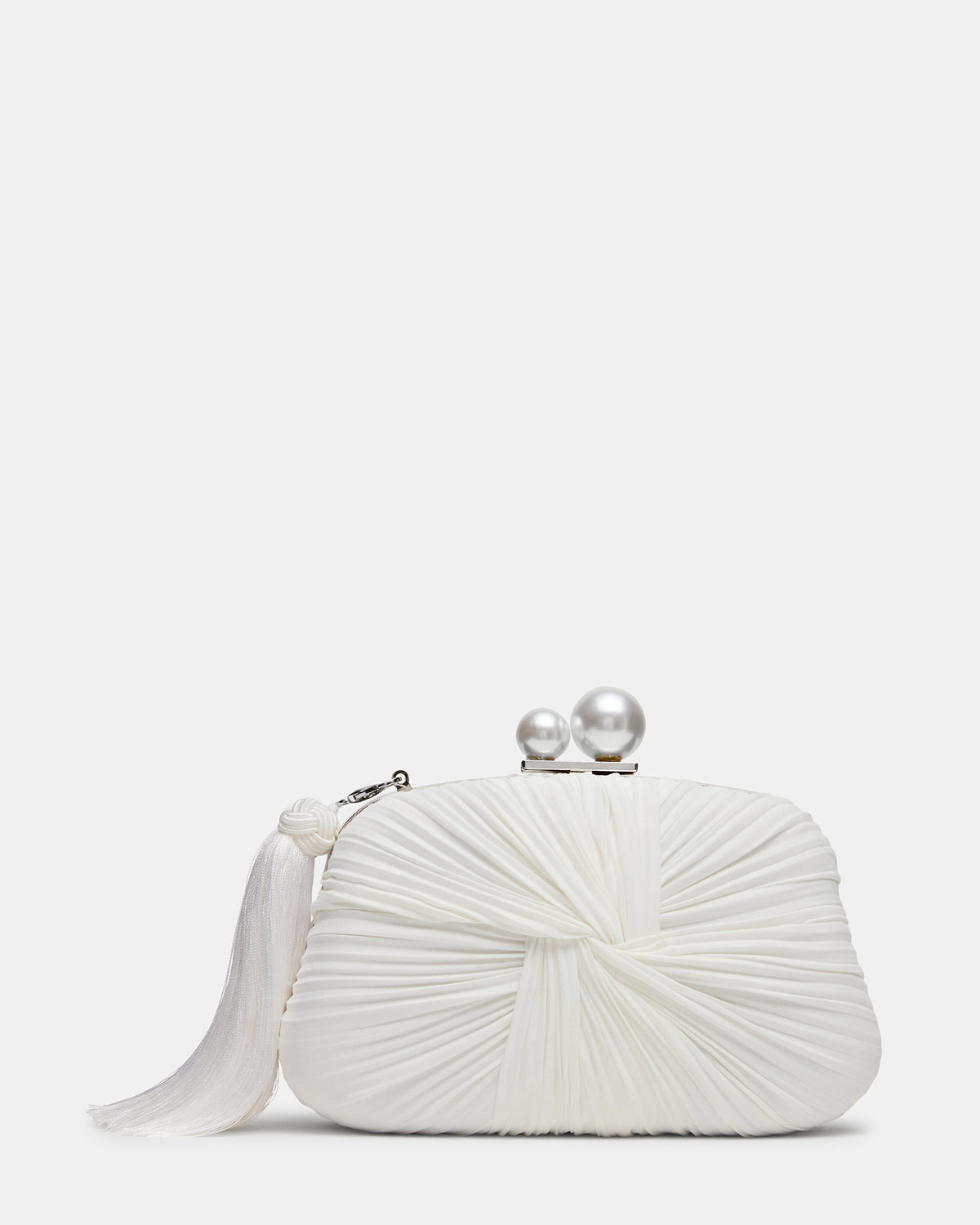 ROSALIE Bag White Twisted Pleats Minaudiere Crossbody Clutch Handbag - Steve Madden