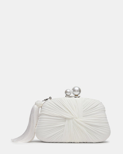 ROSALIE Bag White Twisted Pleats Minaudiere Crossbody Clutch Handbag - Steve Madden