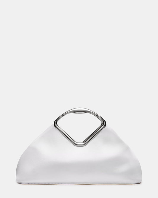 BARBARA Bag White Soft Satin Metal Bracelet Crossbody Clutch Handbag - Steve Madden
