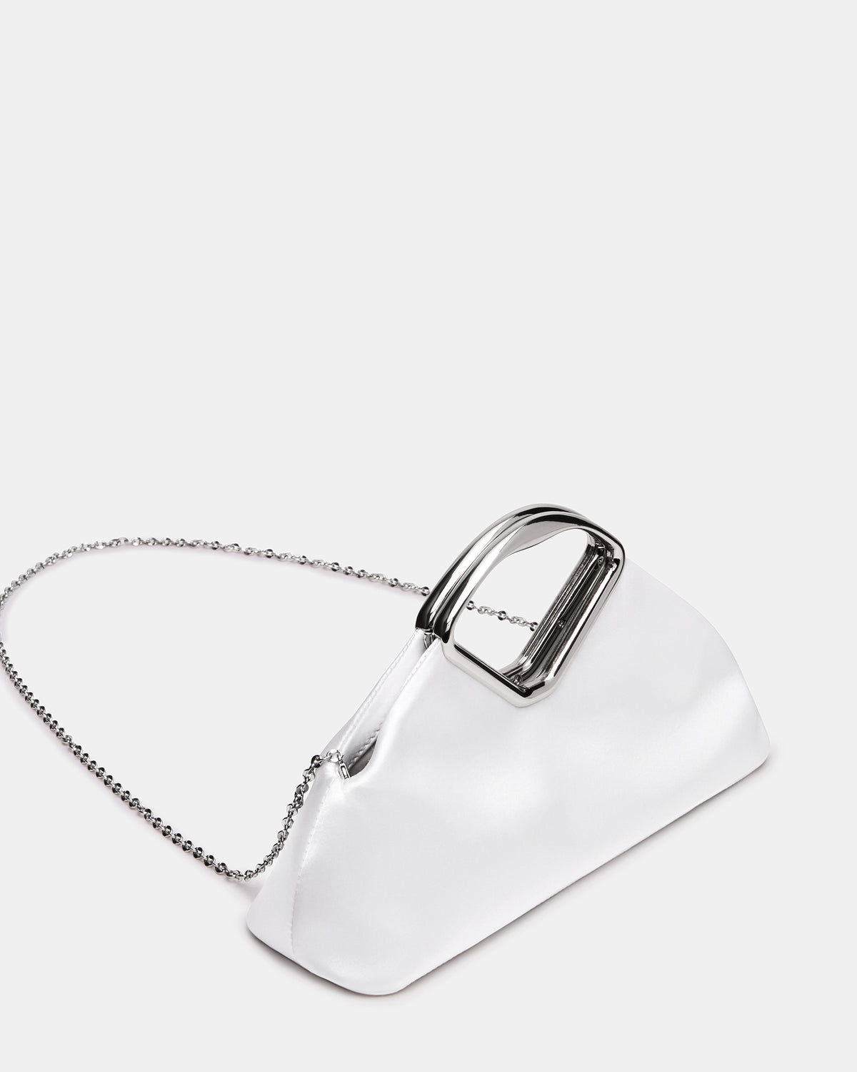 BARBARA Bag White Soft Satin Metal Bracelet Crossbody Clutch Handbag - Steve Madden