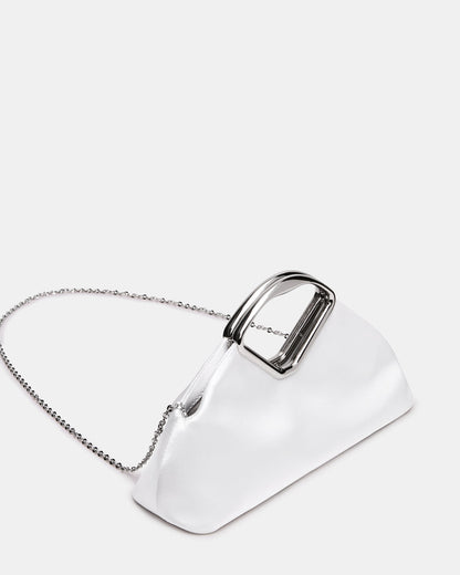 BARBARA Bag White Soft Satin Metal Bracelet Crossbody Clutch Handbag - Steve Madden