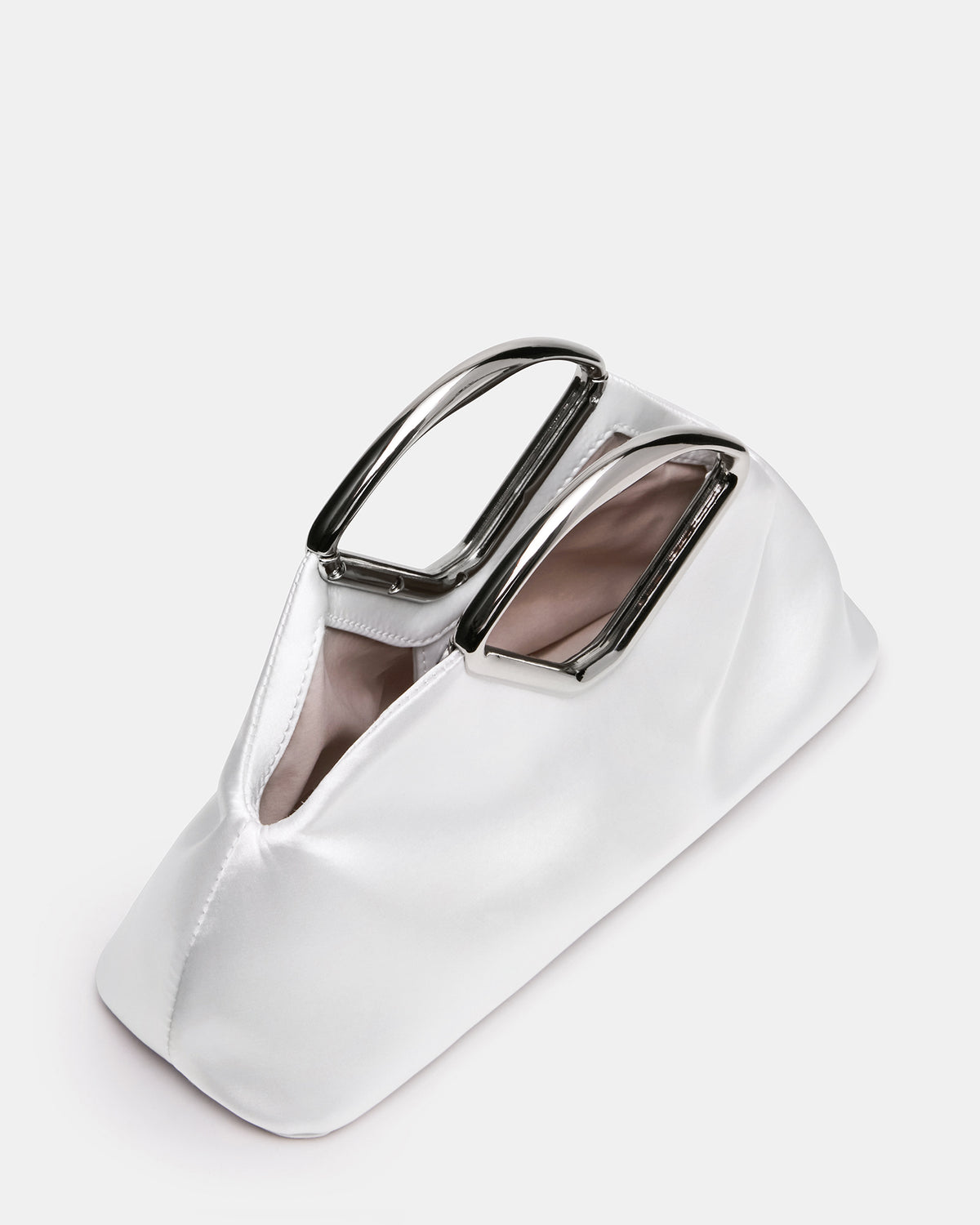 BARBARA Bag White Soft Satin Metal Bracelet Crossbody Clutch Handbag - Steve Madden