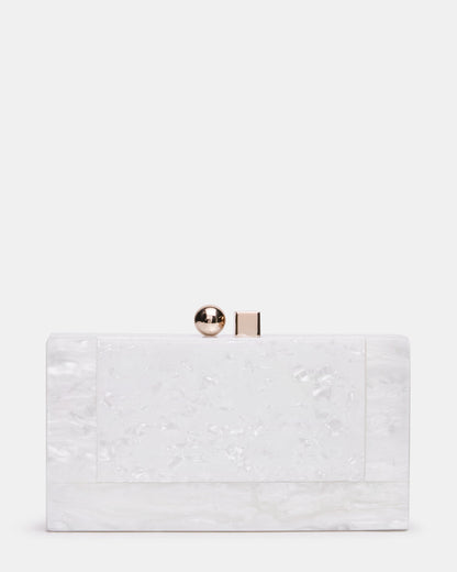 CAMILAA Bag White Geometric Pearlescent Minaudiere Crossbody Clutch Handbag - Steve Madden