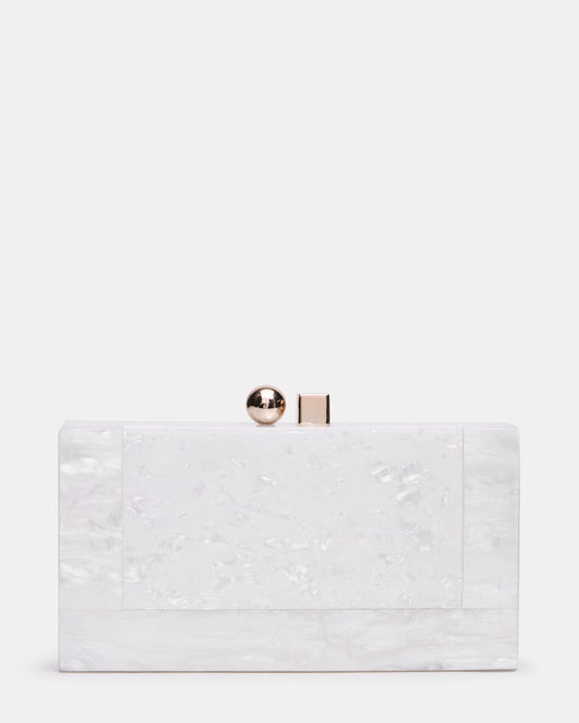 CAMILAA Bag White Geometric Pearlescent Minaudiere Crossbody Clutch Handbag - Steve Madden