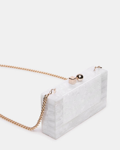 CAMILAA Bag White Geometric Pearlescent Minaudiere Crossbody Clutch Handbag - Steve Madden