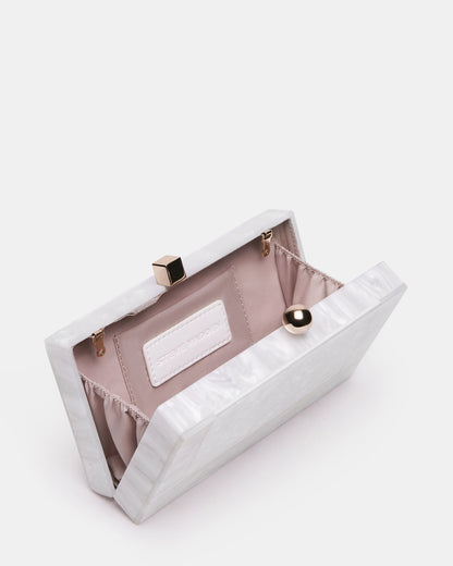 CAMILAA Bag White Geometric Pearlescent Minaudiere Crossbody Clutch Handbag - Steve Madden