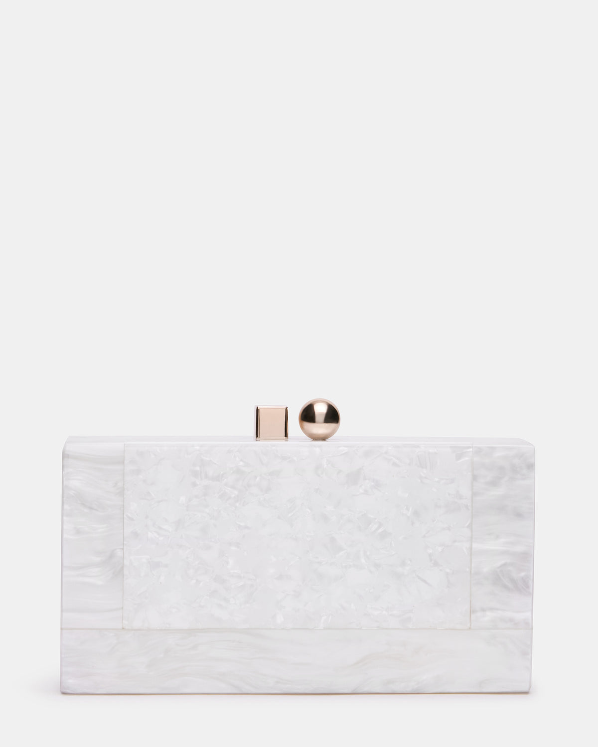 CAMILAA Bag White Geometric Pearlescent Minaudiere Crossbody Clutch Handbag - Steve Madden