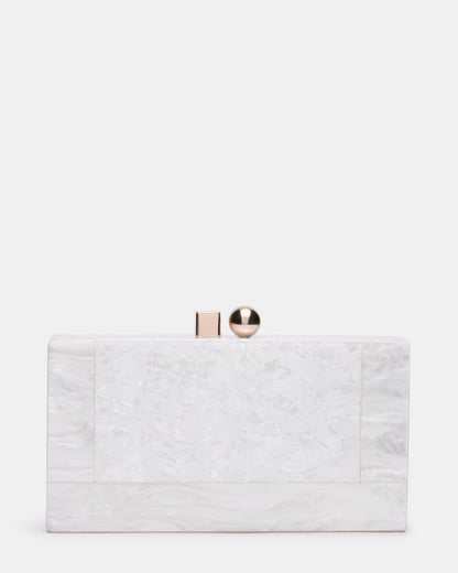 CAMILAA Bag White Geometric Pearlescent Minaudiere Crossbody Clutch Handbag - Steve Madden