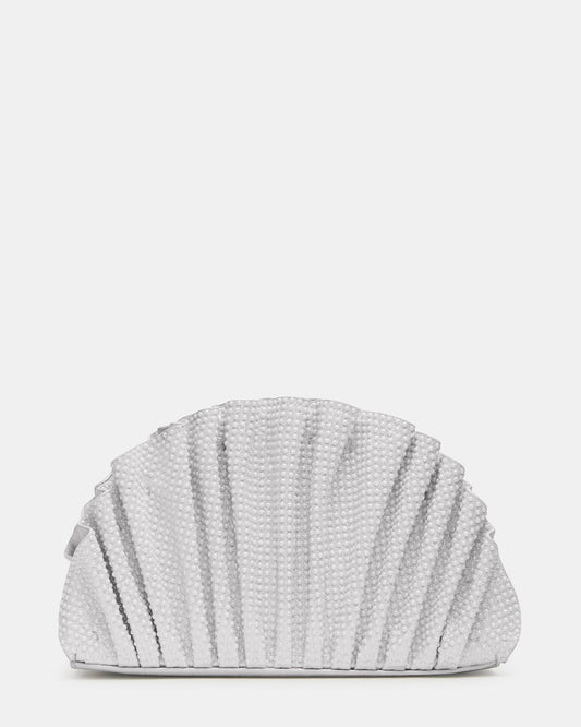 DELMAR Bag White Ruffled Pleated Semi-Circle Crossbody Clutch Handbag - Steve Madden