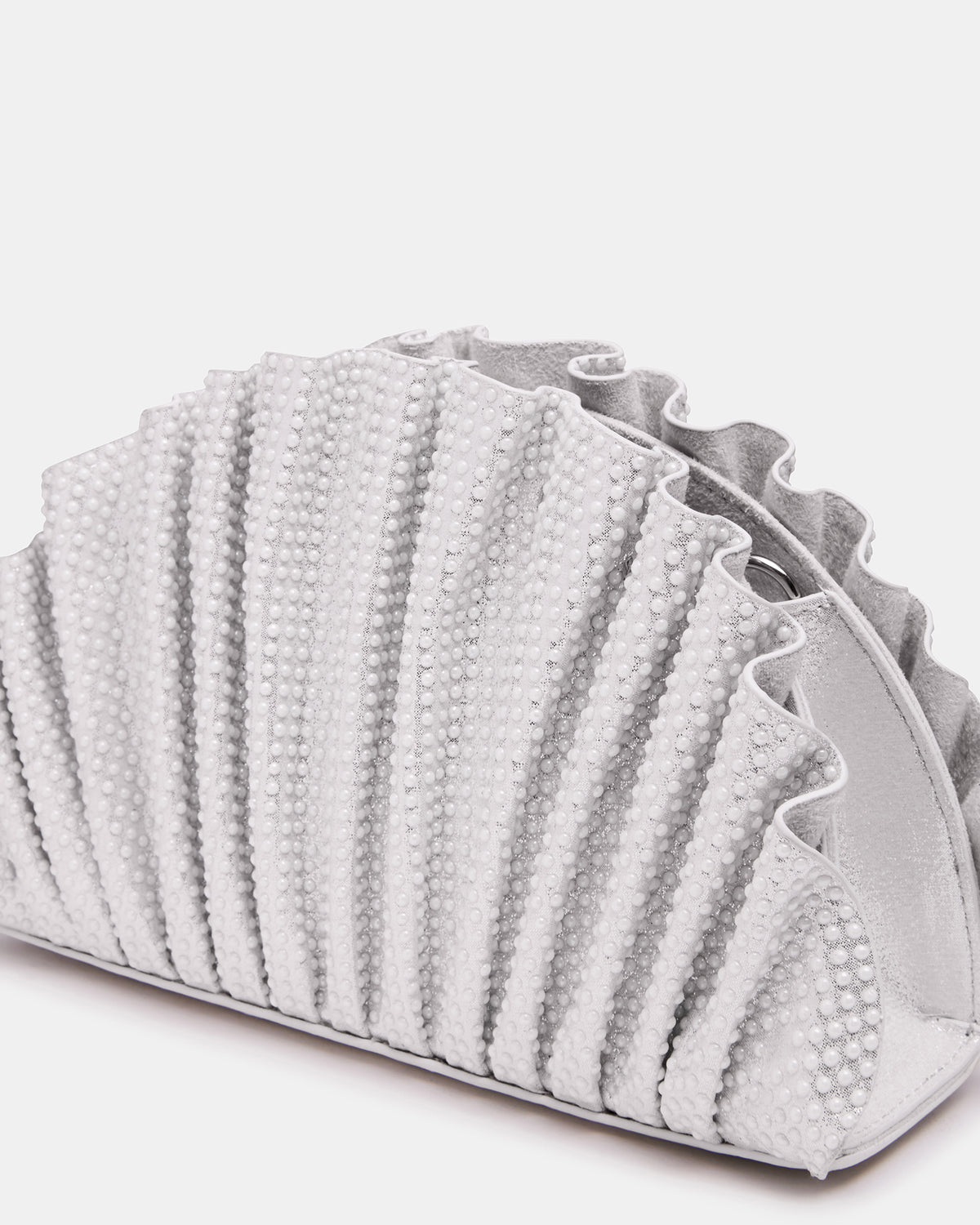 DELMAR Bag White Ruffled Pleated Semi-Circle Crossbody Clutch Handbag - Steve Madden