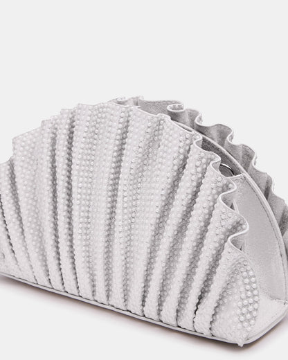 DELMAR Bag White Ruffled Pleated Semi-Circle Crossbody Clutch Handbag - Steve Madden