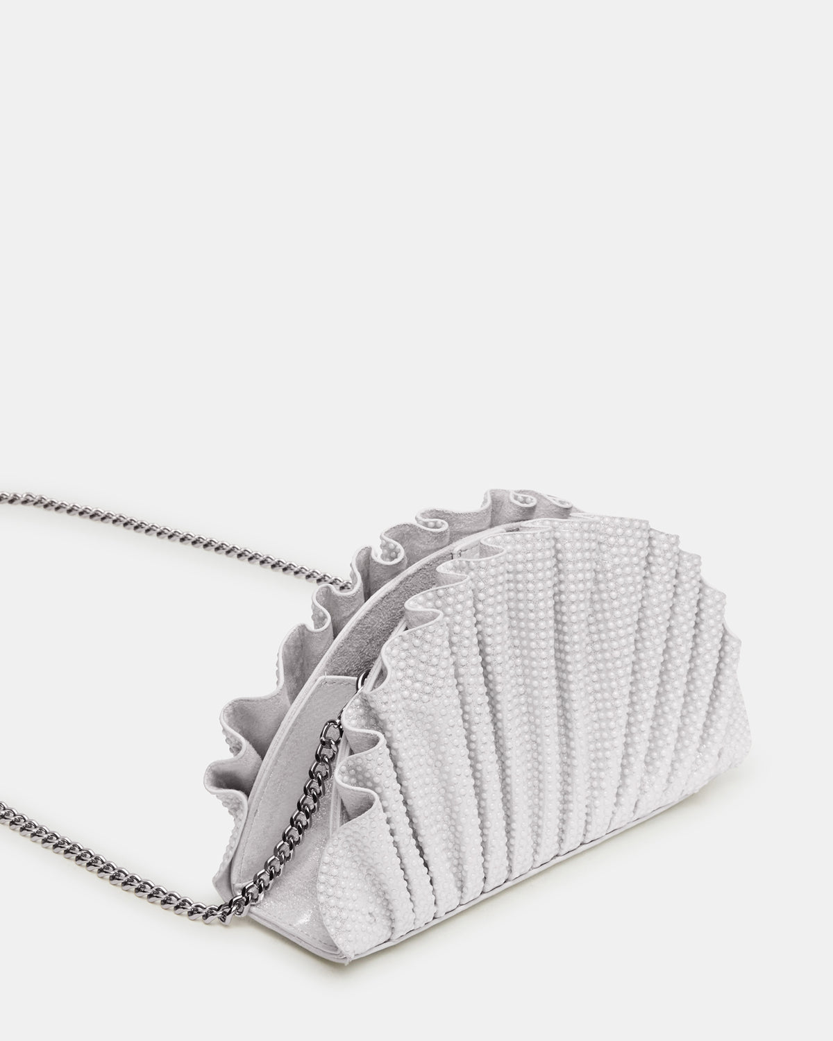 DELMAR Bag White Ruffled Pleated Semi-Circle Crossbody Clutch Handbag - Steve Madden