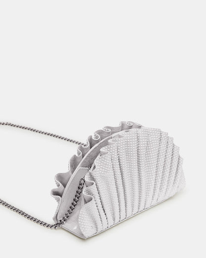 DELMAR Bag White Ruffled Pleated Semi-Circle Crossbody Clutch Handbag - Steve Madden