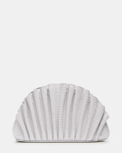 DELMAR Bag White Ruffled Pleated Semi-Circle Crossbody Clutch Handbag - Steve Madden