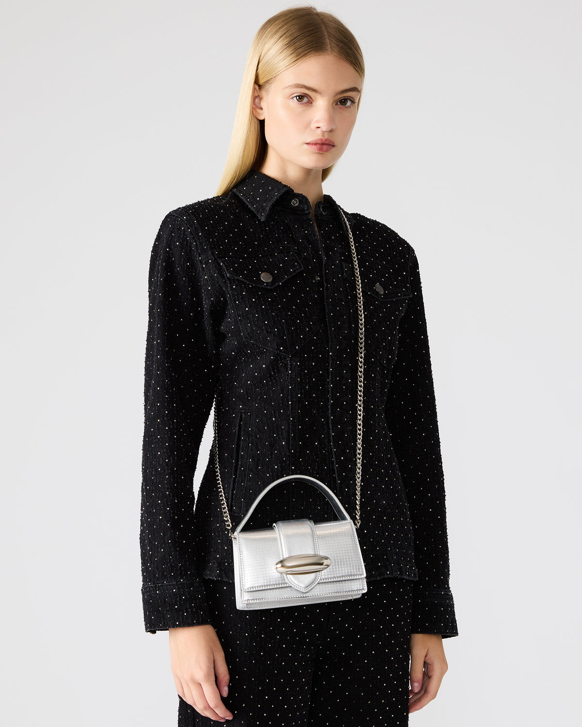 MISHELL Bag Silver Disco Top-Handle Mini Handbag - Steve Madden