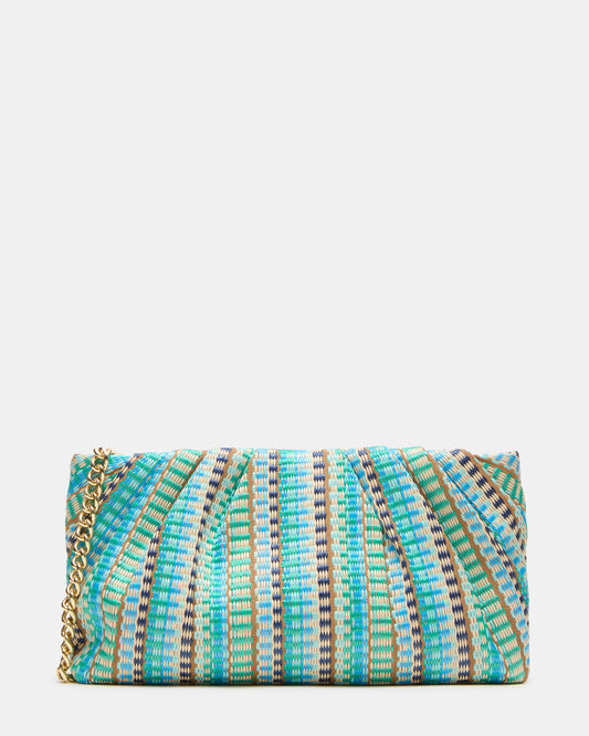 PALOMAA Bag Blue/Multi Straw Clutch Crossbody Handbag - Steve Madden