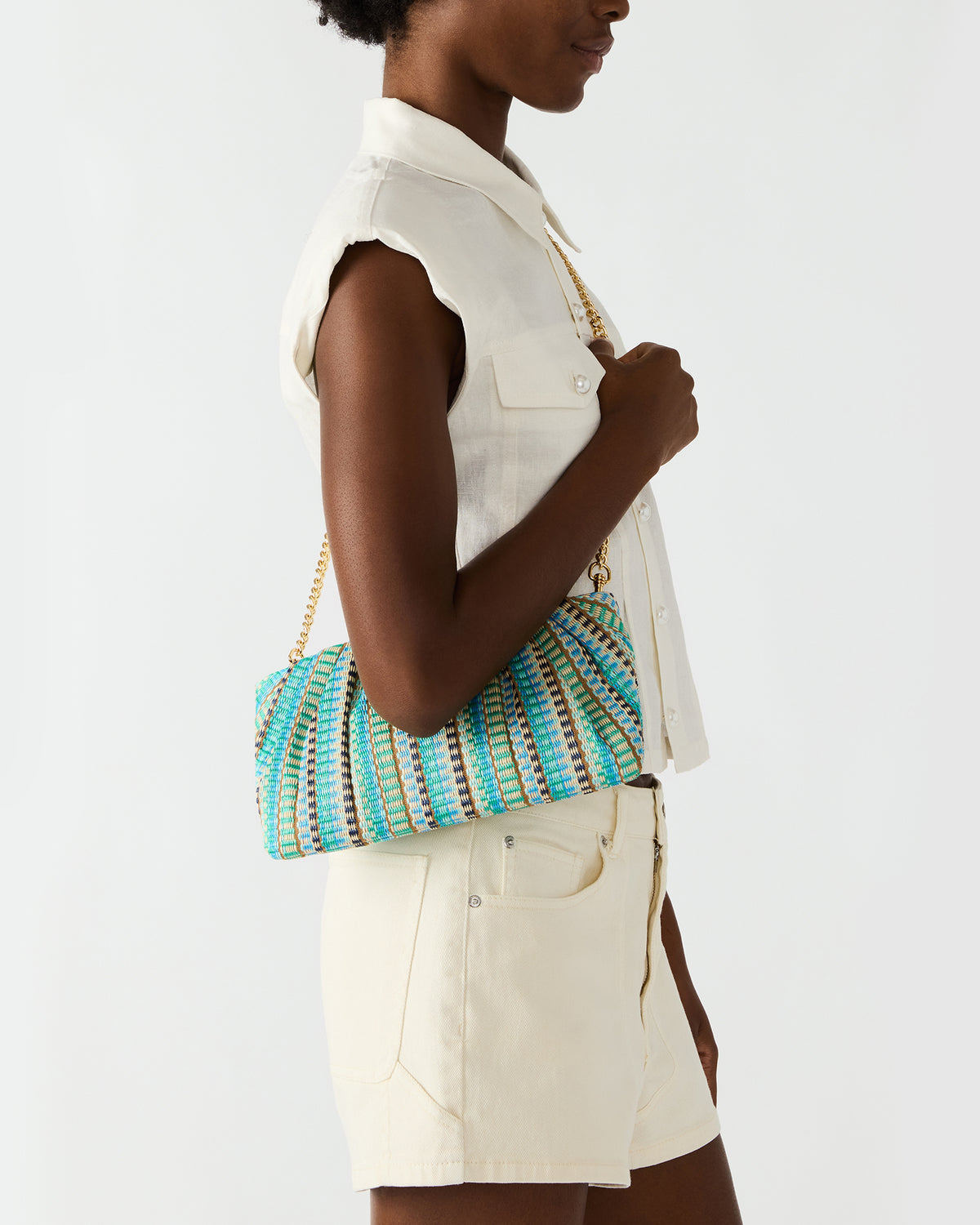 PALOMAA Bag Blue/Multi Straw Clutch Crossbody Handbag - Steve Madden