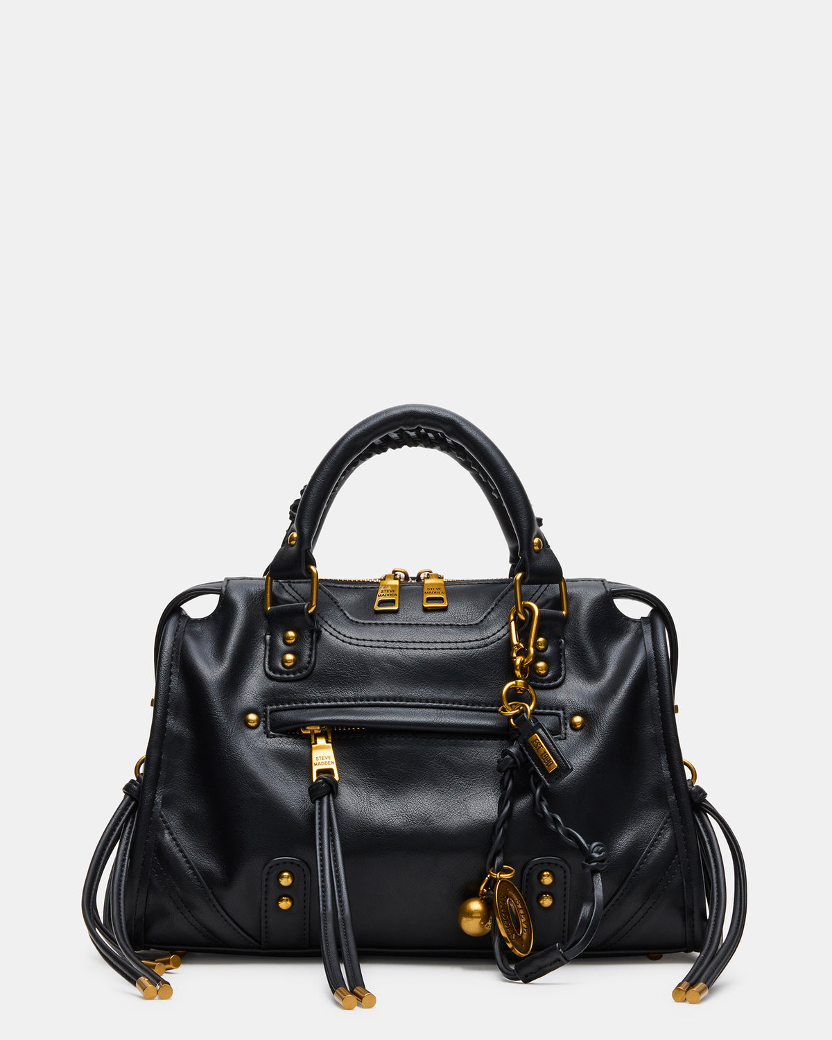 RIGGS Bag Black/Gold Slouchy Top-Handle Crossbody Satchel Handbag - Steve Madden