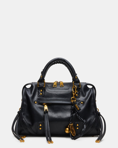 RIGGS Bag Black/Gold Slouchy Top-Handle Crossbody Satchel Handbag - Steve Madden