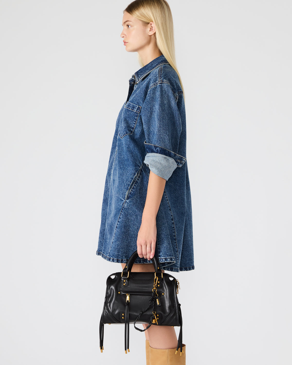 RIGGS Bag Black/Gold Slouchy Top-Handle Crossbody Satchel Handbag - Steve Madden