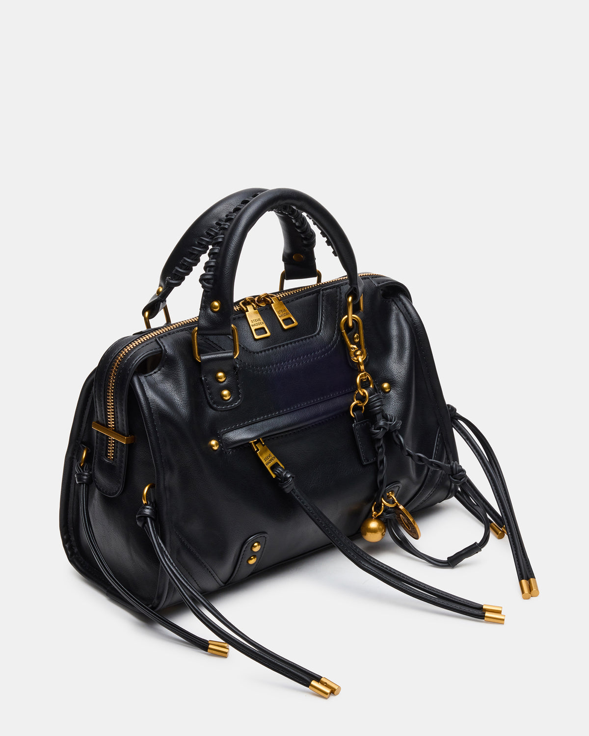 RIGGS Bag Black/Gold Slouchy Top-Handle Crossbody Satchel Handbag - Steve Madden